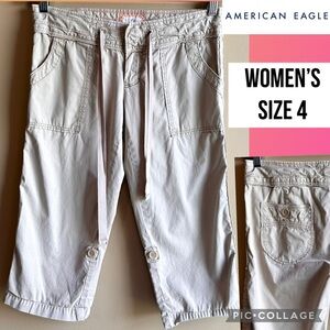 VTG American Eagle Womens Capris Y2K Khaki Low Rise 20” Inseam Lightweight Sz 4